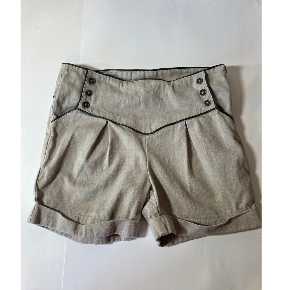 Seed Heritage Kids Sailor Shorts Tan Cotton High Waist Button Front waist 25"